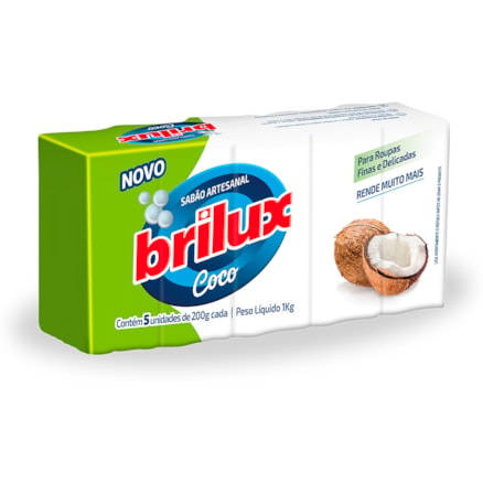 Sabão Coco Brilux Roupas Finas Delicadas Com 5 Und 200g