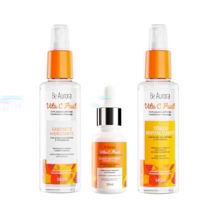 Sabonete Hidratante 140ml + Esfoliante Renovador 75g + Elixir Noturno Be Aurora Vita C Fruit 30ml