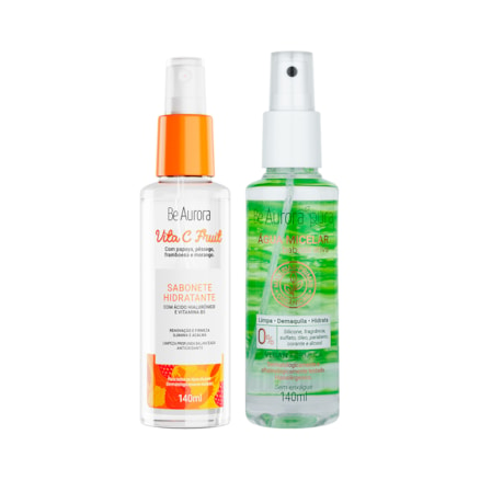 Sabonete Hidratante Be Aurora Vita C Fruit com Ácido Hialurônico + Vitamina B5 140ml + Água Micelar BeAurora Pura Fattore Spray Babosa Ativa Vegano 140ml