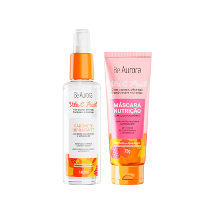 Sabonete Hidratante Be Aurora Vita C Fruit com Ácido Hialurônico + Vitamina B5 140ml + Máscara Nutrição Be Aurora Vita C Fruit com Ácido Hialurônico + Vitaminas + Sais Minerais 75g