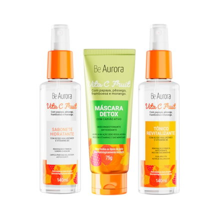 Sabonete Hidratante com Vitamina B5 + Esfoliante Renovador + Máscara Detox Be Aurora Vita C Fruit