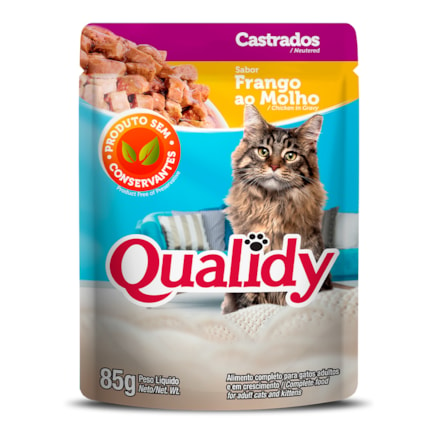 Sachê Qualidy Gatos Molho Pedaços Frango Gatos Adultos 85g