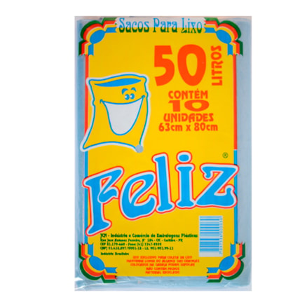 Saco De Lixo Feliz 10 Pacotes De 10 Und 50 Litros