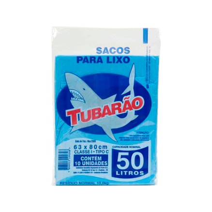 Saco De Lixo Tubarão 10 Und 50 Litros