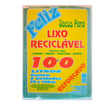 Saco Lixo Feliz Reforçado 5 Recicla Pacotes 5 Und 100 Litros