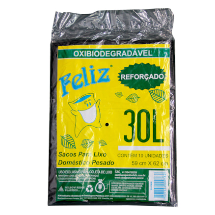 Saco Lixo Feliz Reforçado Biodegradável 5 Pacotes 10 Und 30l