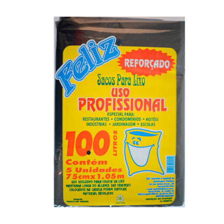 Saco Lixo Feliz Reforçado Profiss 5 Pacotes 5 Und 100 Litros