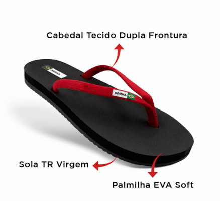 Sandália Chinelo Tradicional Opanka Preto Vermelho Masculino