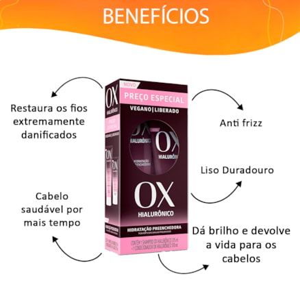 Shampoo 375ml + Condicionador 170ml OX Hialurônico Hidratação Preenchedora