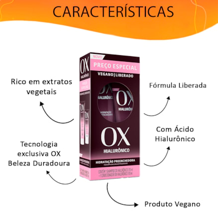 Shampoo 375ml + Condicionador 170ml OX Hialurônico Hidratação Preenchedora