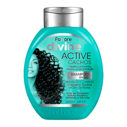 Shampoo Active Cachos Divine Fattore Cabelos Cacheados e Crespos Hidratação e Controle 300ml