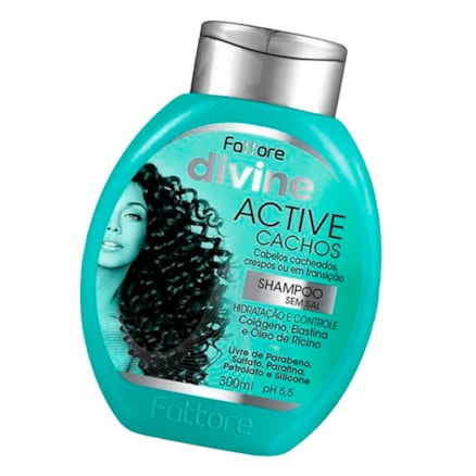 Shampoo Active Cachos Divine Fattore Cabelos Cacheados e Crespos Hidratação e Controle 300ml