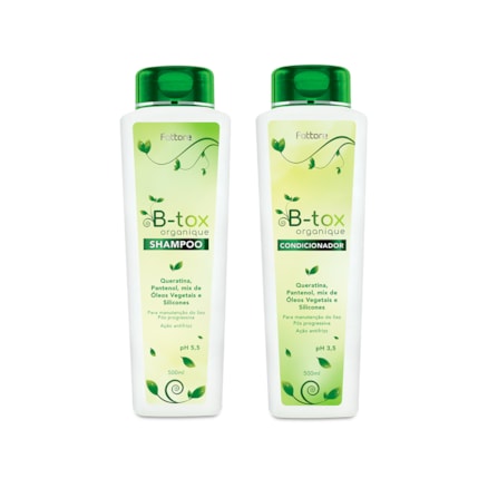 Shampoo B-tox Organique Fattore Queratina e Pantenol 500ml + Condicionador B-tox Organique Fattore Queratina e Pantenol 500ml