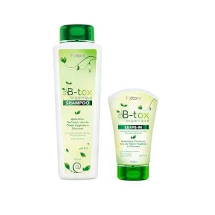 Shampoo B-tox Organique Fattore Queratina e Pantenol 500ml + Leave-in Fattore B-tox Organique Manutenção Liso 150ml