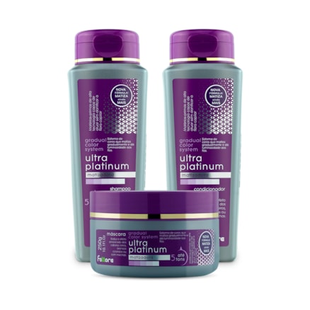 Shampoo + Condicionador 300ml + Máscara Ultra Platinum Matizadora Fattore Reduz Efeito Amarelo Cabelos Loiros e Brancos sem Sal 250g