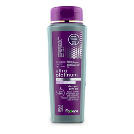 Shampoo + Condicionador 300ml + Máscara Ultra Platinum Matizadora Fattore Reduz Efeito Amarelo Cabelos Loiros e Brancos sem Sal 250g