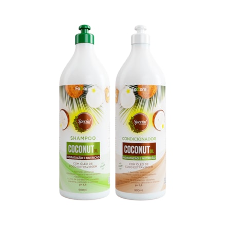 Shampoo + Condicionador Coconut Oil Fattore Hidratação e Nutrição com Óleo de Coco Vegano 900ml