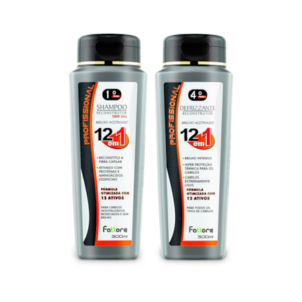 Shampoo + Defrizzante Reconstrução 12 Em 1 Fattore Brilho Intenso Proteção Cabelos Lisos 300ml