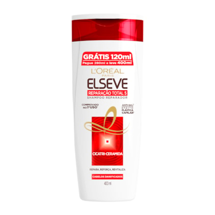 Shampoo Elseve Reparação Total Leve 400ml Pague 280ml