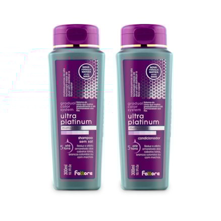 Shampoo Matizadora Fattore Ultra Platinum 5 Tons sem Sal 300ml + Condicionador Matizadora Fattore Ultra Platinum 5 Tons sem Sal 300ml