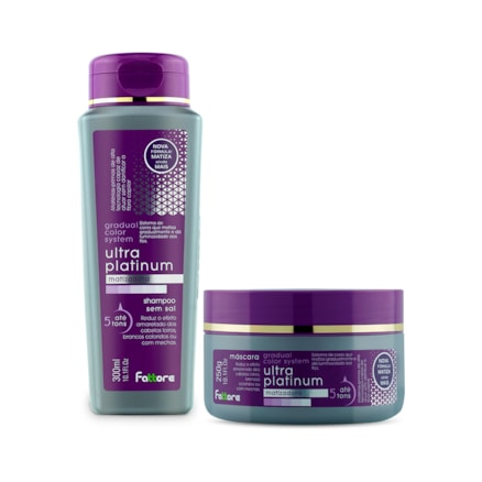 Shampoo Matizadora Fattore Ultra Platinum 5 Tons sem Sal 300ml + Máscara Ultra Platinum Matizadora Fattore Reduz Efeito Amarelo Cabelos Loiros e Brancos 250g