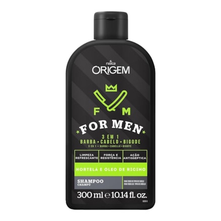 Shampoo Origem For Men 3 Em 1 Hortelã Óleo Rícino 300ml