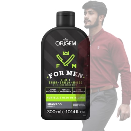 Shampoo Origem For Men 3 Em 1 Hortelã Óleo Rícino 300ml