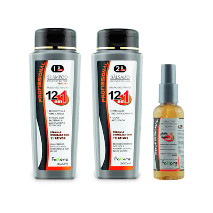 Shampoo + Recondicionador Bálsamo Profissional + Queratina líquida Fattore Tratamento 12 em 1 Profissional 120ml