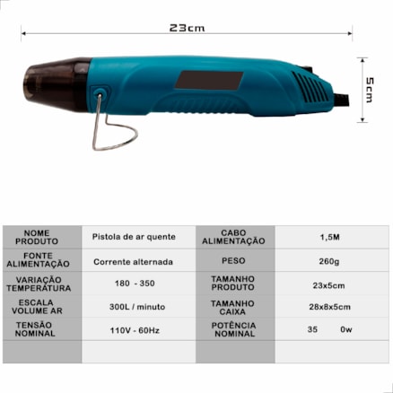 Soprador Térmico De Ar Quente Calor Portátil Diy Ajustável 110v 350º Diy Caneta