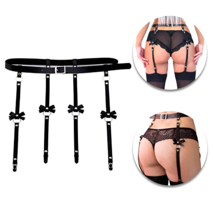 Suporte Cinta Liga C/ Laços Jacaré Couro Preto Lp-069 K.sex