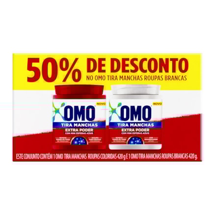 Tira Manchas Pó Omo Roupas Brancas 420g + Coloridas 420g