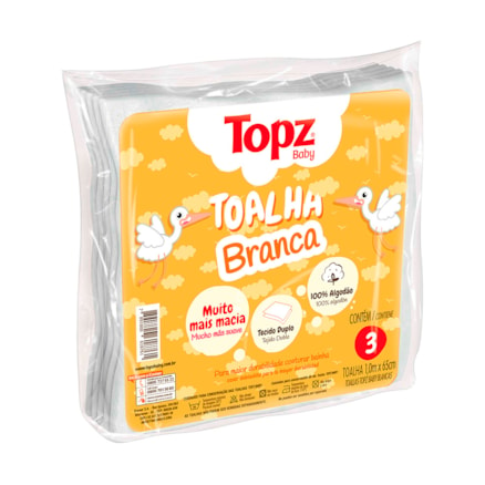 Toalha Topz Baby Branca Toque Macio Com 3 Und