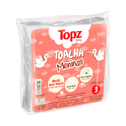 Toalha Topz Baby Estampada Feminina Com 3 Und