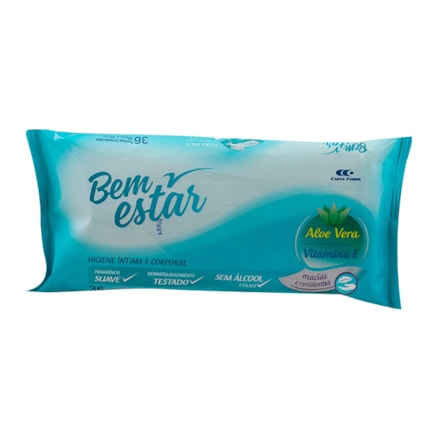 Toalha Umedecida Adulta Bem Estar Com Aloe Vera 36 Und