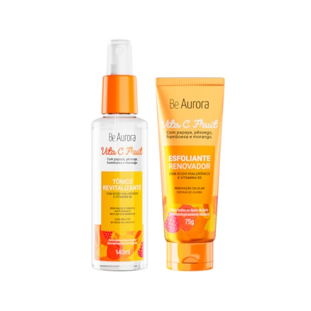 Tônico Revitalizante Be Aurora Vita C Fruit com Ácido Hialurônico + Vitamina B5 140ml + Esfoliante Renovador Be Aurora Vita C Fruit com Ácido Hialurônico e Vitamina B5 75g