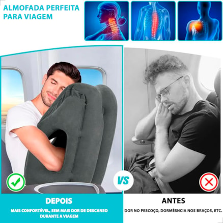 Travesseiro Pescoço Cervical Inflável Viagem Avião Trem Ônibus Almofada Apoio