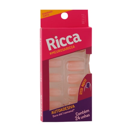 Unhas Auto Adesiva 1854 Ricca Francesinha Rosa Quadrada