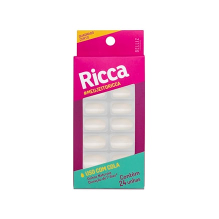 Unhas Postiças Ricca Quadrado Curto 24 Und