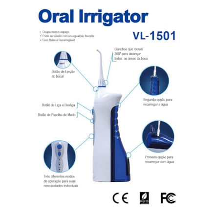 Vaclav Irrigador Oral Portátil Sem Fio 1501 Bivolt Sem Fio