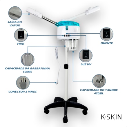 Vaporizador Spa Facial K.Skin KD238A Vapor Limpeza Profunda Pele Cabelos