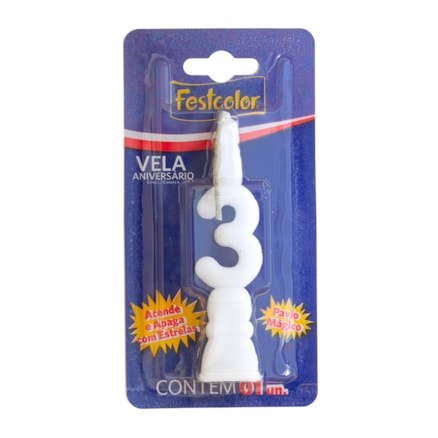 Vela De Aniversário Festcolor Tradicional Branca Número 3