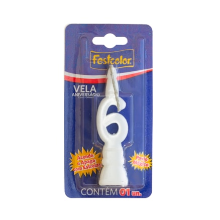 Vela De Aniversário Festcolor Tradicional Branca Número 6