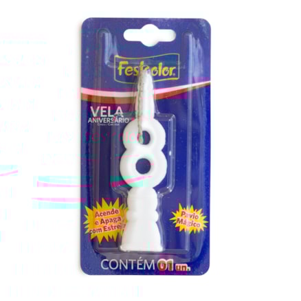 Vela De Aniversário Festcolor Tradicional Branca Número 8