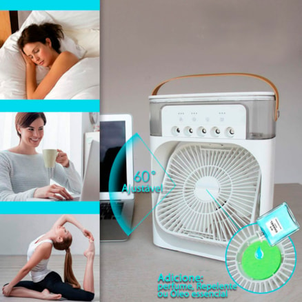 Ventilador com Pulverizador Umidificador e Aromatizador Mini Condicionador