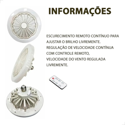 Ventilador De Teto 30w Com Luz Integrada E27 Com Controle Remoto  Luminária